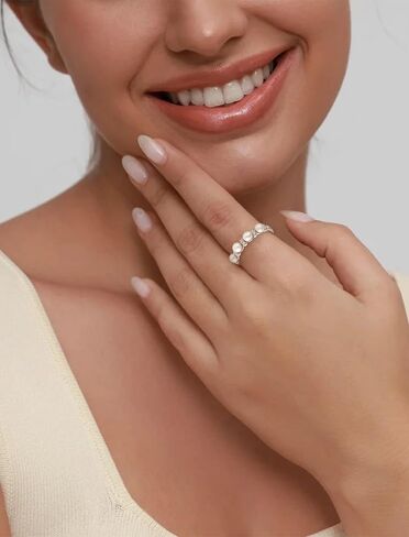 Pearl Stackable Rings For Women, 925 Sterling Silver Freshwater Cultured Pearl Rings Cubic Zironia Eternity Band Jewelry in Saudi Arabia