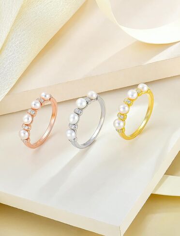 Pearl Stackable Rings For Women, 925 Sterling Silver Freshwater Cultured Pearl Rings Cubic Zironia Eternity Band Jewelry in Saudi Arabia