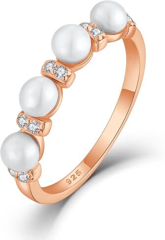 Pearl Stackable Rings For Women, 925 Sterling Silver Freshwater Cultured Pearl Rings Cubic Zironia Eternity Band Jewelry in Saudi Arabia