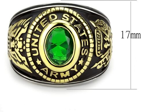 خاتم Lanyjewelry للسيدات من جيش الولايات المتحدة بلونين ذهبي 316 من الفولاذ المقاوم للصدأ باللون الأخضر CZ in Kuwait