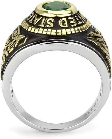 خاتم Lanyjewelry للسيدات من جيش الولايات المتحدة بلونين ذهبي 316 من الفولاذ المقاوم للصدأ باللون الأخضر CZ in Kuwait