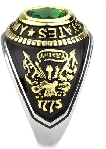 خاتم Lanyjewelry للسيدات من جيش الولايات المتحدة بلونين ذهبي 316 من الفولاذ المقاوم للصدأ باللون الأخضر CZ in Kuwait