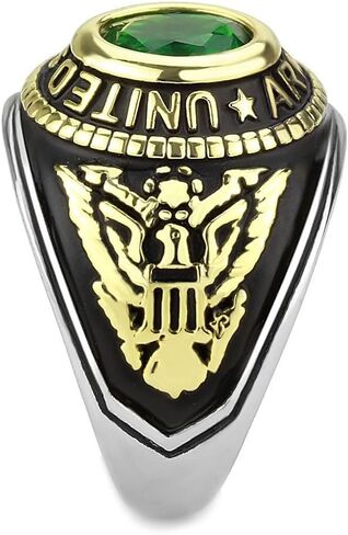 خاتم Lanyjewelry للسيدات من جيش الولايات المتحدة بلونين ذهبي 316 من الفولاذ المقاوم للصدأ باللون الأخضر CZ in Kuwait