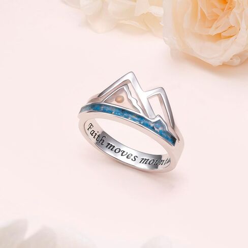 DAOCHONG S925 Sterling Silver Mountain Ring,Mustard Seed Ring Christian Jewelry, Faith Rings for men, Silver Hill Inspirational Religious Jewelry Birthday Christmas Gift for Men and Women in Saudi Arabia