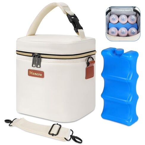 Mancro Breastmilk Cooler Bag with Ice Pack, Fits 6 Baby Bottles Up to 9 Ounce Insulated Bottle Bag, Breast Milk on The go Strap, for Nursing Mom Daycare, Black in Kuwait