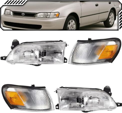 EPIC LIGHTING OE Fitment Replacement Headlight Signal Light Combo Set Compatible with Toyota 93 94 95 96 97 Corolla [ 811501A491 811101E221 8162012600 8161012600 ] 4-Piece in Saudi Arabia