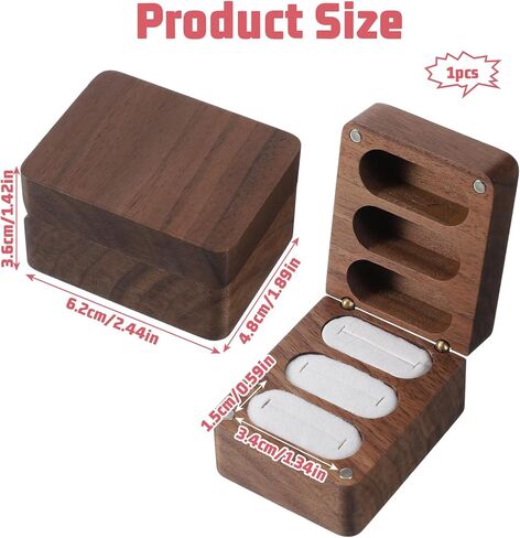 Solid Wood Ring Box, 3 Slot Mini Engagement Ring Holder Box with White Velvet Inside Rectangle Wooden Rings Case Boxs, Rustic Jewelry Gift Storage Boxs for Ceremony Wedding Proposal Anniversary in Saudi Arabia