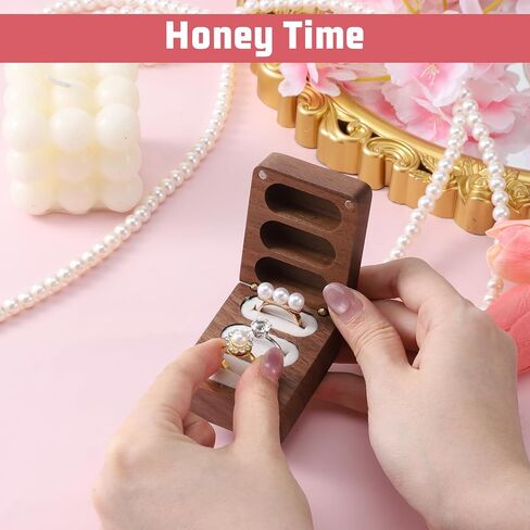 Solid Wood Ring Box, 3 Slot Mini Engagement Ring Holder Box with White Velvet Inside Rectangle Wooden Rings Case Boxs, Rustic Jewelry Gift Storage Boxs for Ceremony Wedding Proposal Anniversary in Saudi Arabia