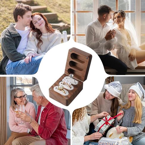 Solid Wood Ring Box, 3 Slot Mini Engagement Ring Holder Box with White Velvet Inside Rectangle Wooden Rings Case Boxs, Rustic Jewelry Gift Storage Boxs for Ceremony Wedding Proposal Anniversary in Saudi Arabia