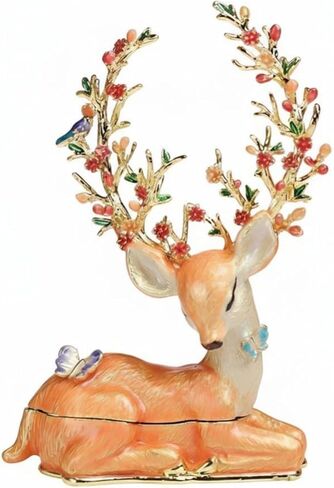 Enameled Jewelry Box Enamel Elk Trinket Box Decor Ornate Craft Keepsake Box Decorative Jewelry Holder Box for Earrings, Orange in Kuwait