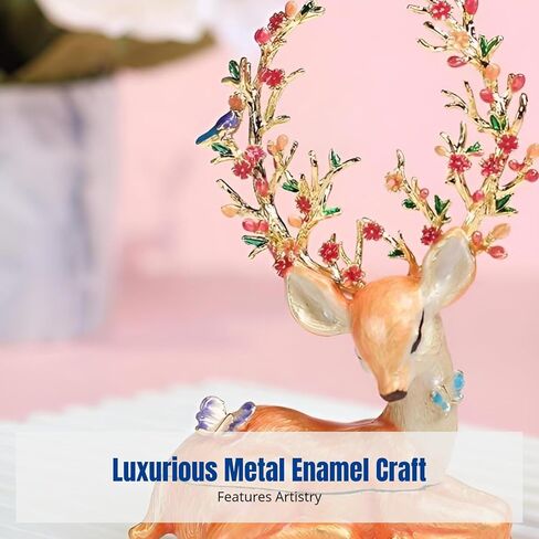 Enameled Jewelry Box Enamel Elk Trinket Box Decor Ornate Craft Keepsake Box Decorative Jewelry Holder Box for Earrings, Orange in Kuwait