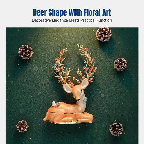 Enameled Jewelry Box Enamel Elk Trinket Box Decor Ornate Craft Keepsake Box Decorative Jewelry Holder Box for Earrings, Orange in Kuwait