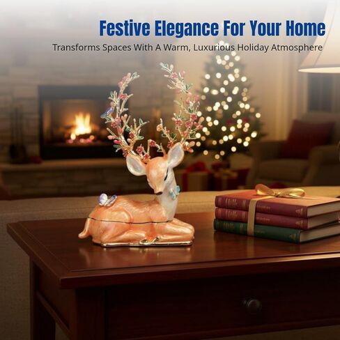 Enameled Jewelry Box Enamel Elk Trinket Box Decor Ornate Craft Keepsake Box Decorative Jewelry Holder Box for Earrings, Orange in Kuwait