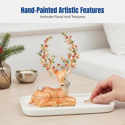 Enameled Jewelry Box Enamel Elk Trinket Box Decor Ornate Craft Keepsake Box Decorative Jewelry Holder Box for Earrings, Orange in Kuwait