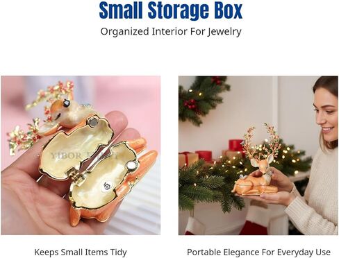 Enameled Jewelry Box Enamel Elk Trinket Box Decor Ornate Craft Keepsake Box Decorative Jewelry Holder Box for Earrings, Orange in Kuwait