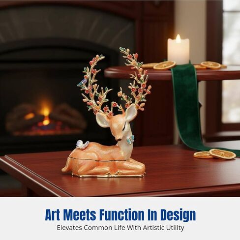 Enameled Jewelry Box Enamel Elk Trinket Box Decor Ornate Craft Keepsake Box Decorative Jewelry Holder Box for Earrings, Orange in Kuwait