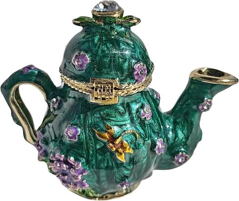 صندوق حلية لإبريق الشاي من المينا العتيق منظم مجوهرات معدني مطلي يدويًا حامل حلقة فريد وحلية قابلة للجمع باللون الوردي والوردي in Kuwait