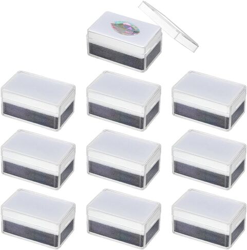 BENECREAT 10Pcs Plastic Gemstone Storage Boxes, 2.24x1.46x1inch Rectangle Clear Jewelry Box with 2Layers White & Black Sponge for Gemstone, Jewelry, Crystal Diamond Display in Saudi Arabia