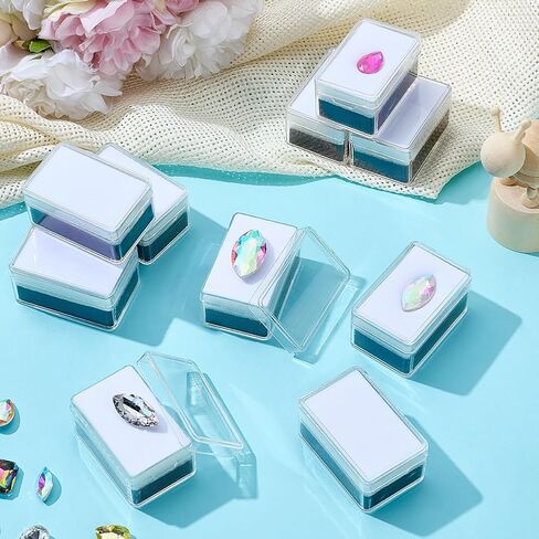 BENECREAT 10Pcs Plastic Gemstone Storage Boxes, 2.24x1.46x1inch Rectangle Clear Jewelry Box with 2Layers White & Black Sponge for Gemstone, Jewelry, Crystal Diamond Display in Saudi Arabia