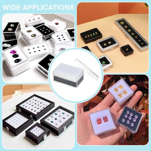 BENECREAT 10Pcs Plastic Gemstone Storage Boxes, 2.24x1.46x1inch Rectangle Clear Jewelry Box with 2Layers White & Black Sponge for Gemstone, Jewelry, Crystal Diamond Display in Saudi Arabia