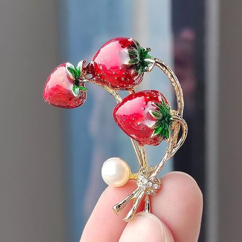 Fashionable Fruit Sweet Cute Floral Strawberry Brooch Pin for Women, Enamel Scarf Clip Clothing in Saudi Arabia