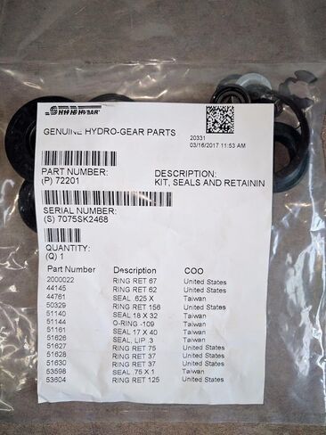 استبدال لـ Hydro Gear جديد أصلي 72201 مجموعة أختام وحلقة الاحتفاظ لـ ZT-2100 trans OEM in Kuwait