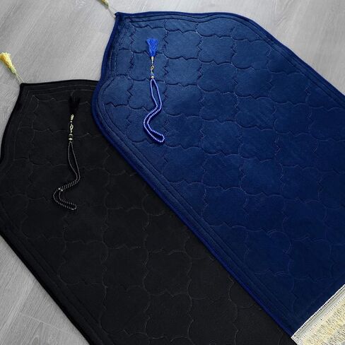 2 Pcs Muslim Prayer Rug Blue and Black Thickening Sponge Muslim Rug Islamic Prayer Mat with 2 Pcs Prayer Beads Islam Gifts for Men Women Eid Travel Ramadan in Saudi Arabia