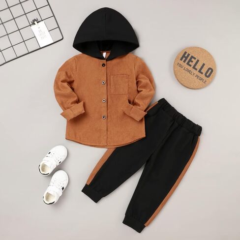 Fuermos Toddler Boy Clothes Fall Outfit Long Sleeve Hooded Tops and Pants 2Pcs Boys Winter Outfits 2-6T in Kuwait