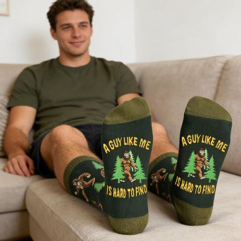 GOLIN Funny Bigfoot Gifts for Women Men, Retro Sasquatch Themed Novelty Crew Socks Silly Sarcastic Stocking Stuffers in Kuwait