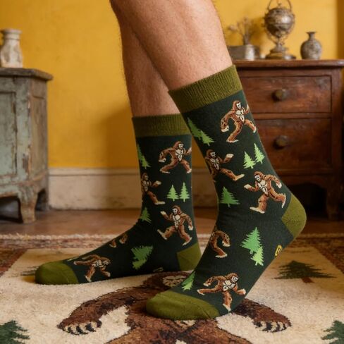 GOLIN Funny Bigfoot Gifts for Women Men, Retro Sasquatch Themed Novelty Crew Socks Silly Sarcastic Stocking Stuffers in Kuwait