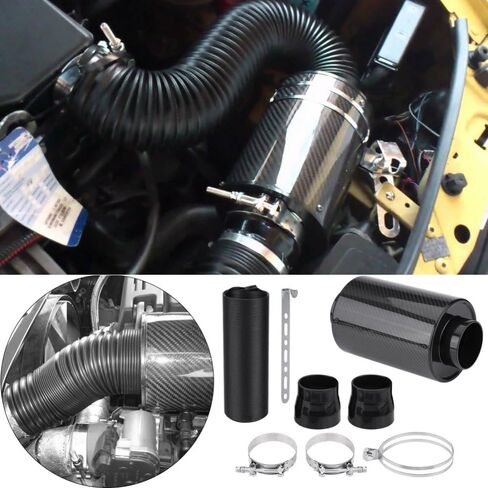 Air Intake Hose 1set 76mm 3 inch Universal Car Cold Air Filter Carbon Fibre Feed Enclosed Intake Induction Pipe Hose Kit Flexible Air Filter Intake Hose in Kuwait