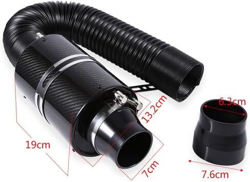Air Intake Hose 1set 76mm 3 inch Universal Car Cold Air Filter Carbon Fibre Feed Enclosed Intake Induction Pipe Hose Kit Flexible Air Filter Intake Hose in Kuwait