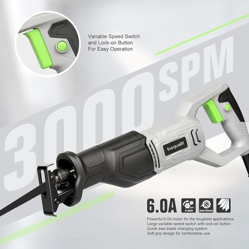 منشار ترددي 6 أمبير، منشار ترددي سلكي متغير السرعة 3000SPM بطول شوط 4/5 بوصة، أقصى عمق قطع 4-1/2 بوصة لقطع الخشب والمعادن الناعمة وأنابيب PVC in Kuwait