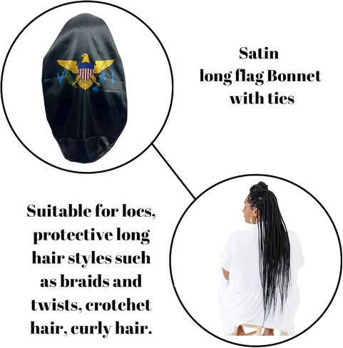 USVI Flag Adult's Satin Long Sleeping Cap with Ties for Women - Perfect for Protective Hairstyles, Overnight U.S. Virgin Islands Satin Bonnet Night Caps Multicolor in Saudi Arabia