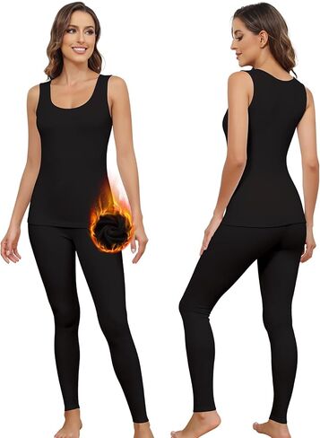 Soneven Thermal Underwear for Women Fleece Lined Sleepwear Square Neck Base Layer Top and Bottom Sets in Saudi Arabia