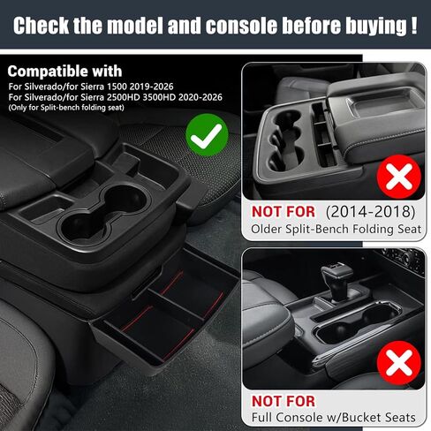 Center Console Hanging Storage Box,Split-bench Folding Seat Armrest Organizer Tray Insert Replace for Silverado/for Sierra 1500 2019-2025 and for Silverado/for Sierra 2500HD 3500HD 2020-2025 in Kuwait