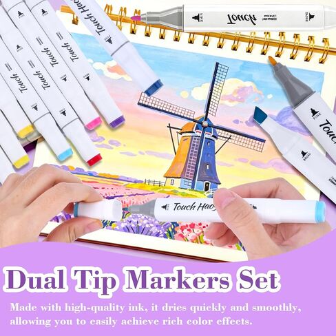 أقلام تحديد كحول برأس فرشاة وإزميل، 24 قلم رسم فني للبالغين، أقلام رسم قابلة للمزج بدون نزيف على الورق، مجموعة أقلام طلاء لكتب التلوين والمانغا وصنع البطاقات in Kuwait