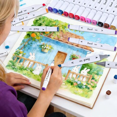 أقلام تحديد كحول برأس فرشاة وإزميل، 24 قلم رسم فني للبالغين، أقلام رسم قابلة للمزج بدون نزيف على الورق، مجموعة أقلام طلاء لكتب التلوين والمانغا وصنع البطاقات in Kuwait
