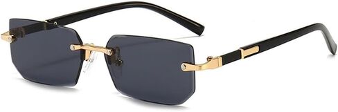 Vintage for Women & Men Retro Frameless Sun Glasses Rimless Rectangle Sunglasses Eyewear Shades(Black grey) in Saudi Arabia