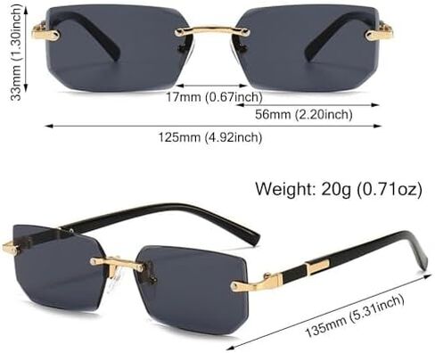 Vintage for Women & Men Retro Frameless Sun Glasses Rimless Rectangle Sunglasses Eyewear Shades(Black grey) in Saudi Arabia