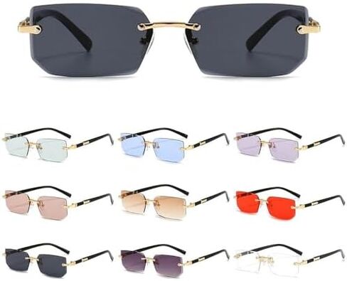 Vintage for Women & Men Retro Frameless Sun Glasses Rimless Rectangle Sunglasses Eyewear Shades(Black grey) in Saudi Arabia