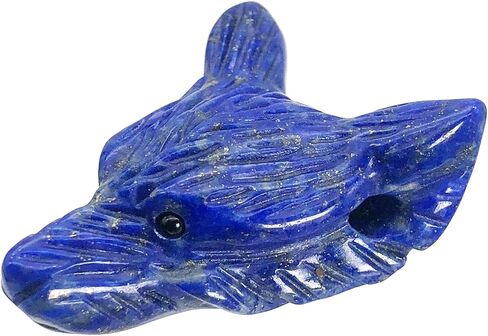 Handcarved Black Labradorite Wolf Head Statue, Healing Crystal Animal Carving Figurine Ear Drilled Sculpture Decoration 1.3" in Kuwait