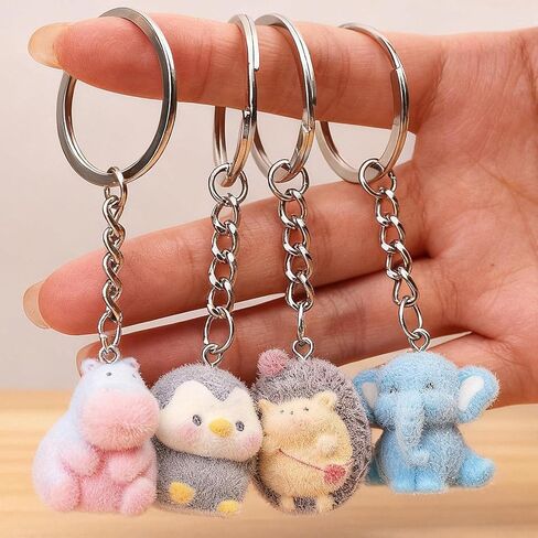 4Pcs/Set 3D Cute Cartoon Animal Keychains for Women Men, Flocking Animal Pendant Keyring for Bag Pendant Accessories Daily Key Holder Decor (3x3x2.5cm) in Saudi Arabia