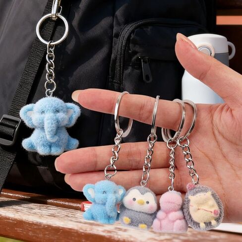 4Pcs/Set 3D Cute Cartoon Animal Keychains for Women Men, Flocking Animal Pendant Keyring for Bag Pendant Accessories Daily Key Holder Decor (3x3x2.5cm) in Saudi Arabia