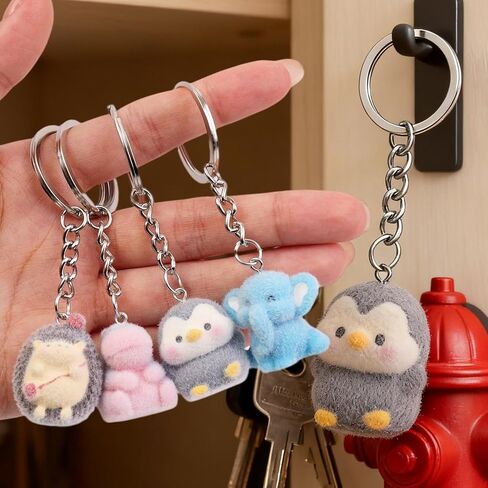 4Pcs/Set 3D Cute Cartoon Animal Keychains for Women Men, Flocking Animal Pendant Keyring for Bag Pendant Accessories Daily Key Holder Decor (3x3x2.5cm) in Saudi Arabia