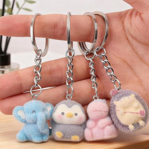 4Pcs/Set 3D Cute Cartoon Animal Keychains for Women Men, Flocking Animal Pendant Keyring for Bag Pendant Accessories Daily Key Holder Decor (3x3x2.5cm) in Saudi Arabia