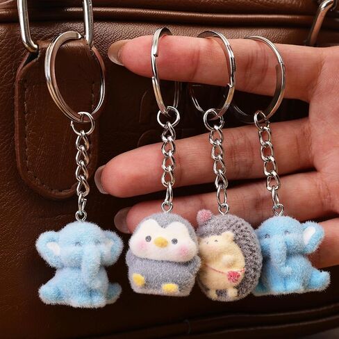 4Pcs/Set 3D Cute Cartoon Animal Keychains for Women Men, Flocking Animal Pendant Keyring for Bag Pendant Accessories Daily Key Holder Decor (3x3x2.5cm) in Saudi Arabia