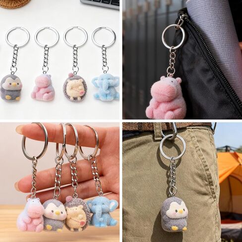 4Pcs/Set 3D Cute Cartoon Animal Keychains for Women Men, Flocking Animal Pendant Keyring for Bag Pendant Accessories Daily Key Holder Decor (3x3x2.5cm) in Saudi Arabia