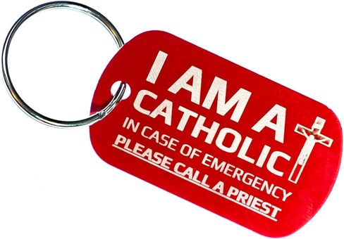 SercelPress I am a Catholic, Laser Engraved Red Metal Keychain, In Case of Emergency Call a Priest, Catholic Gift in Saudi Arabia