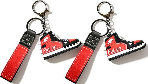 2 Pack Stylish Sneaker Keychain - Cool Red & Black Shoe Key Ring with Leather Strap, Small Gift for Birthdays, Christmas, Graduation, or Stocking Stuffers (Men & Women) in Saudi Arabia